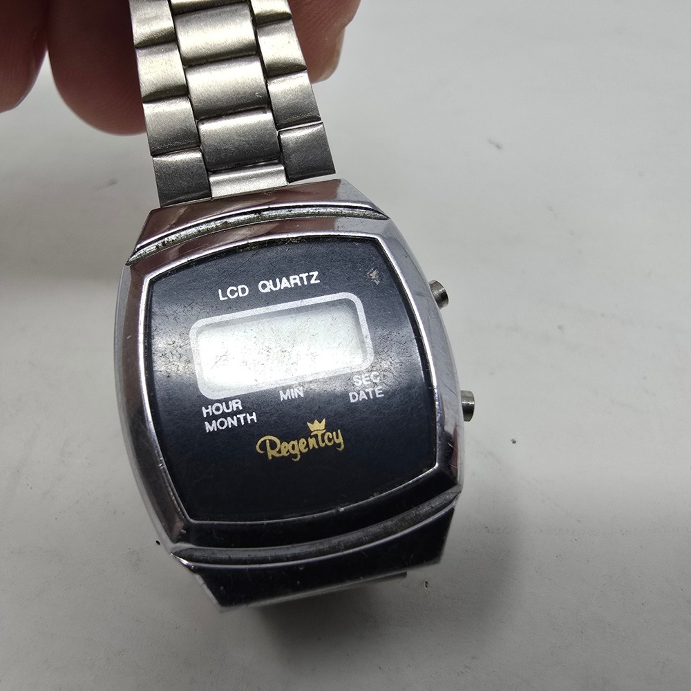 Vintage Regency LCD Quartz Digital Watch Silver Stainless Steel Hong Kong Parts - Picture 2 of 5